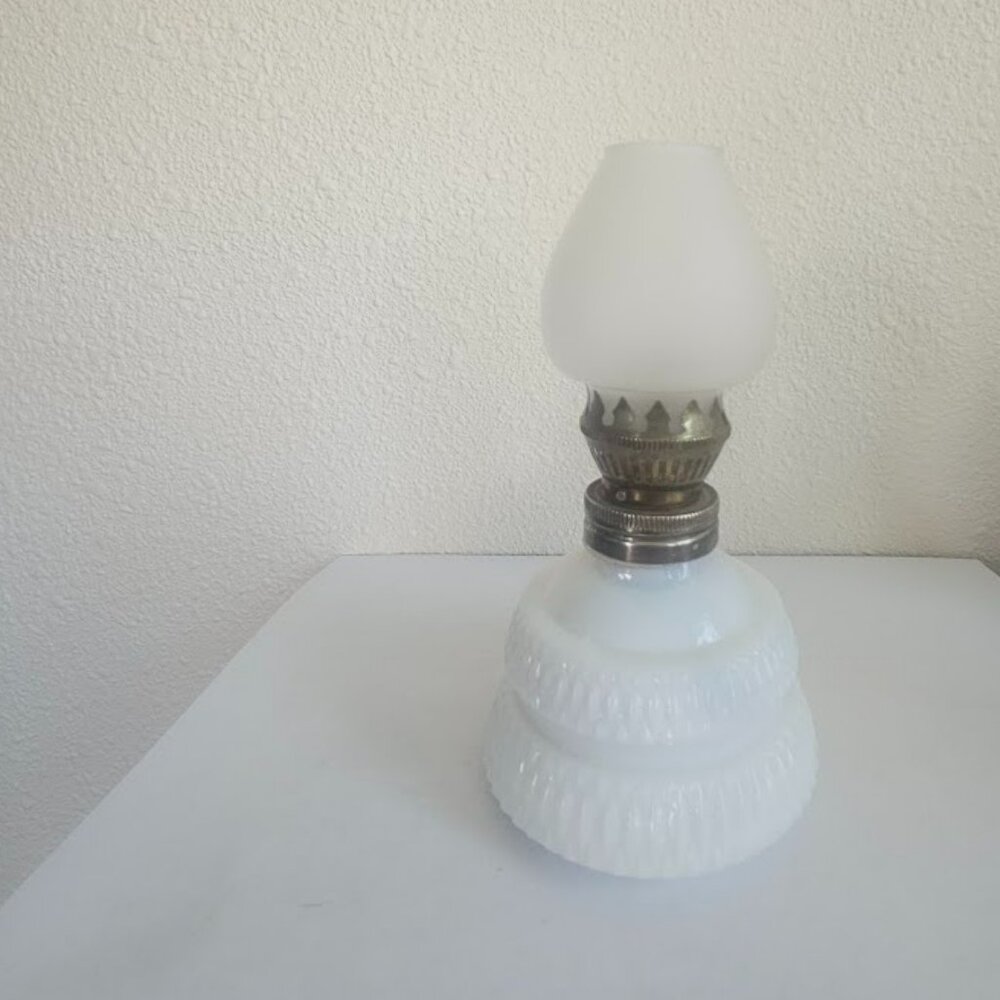 Miniature Milk Glass Oil Lamp - Picture 2 of 4